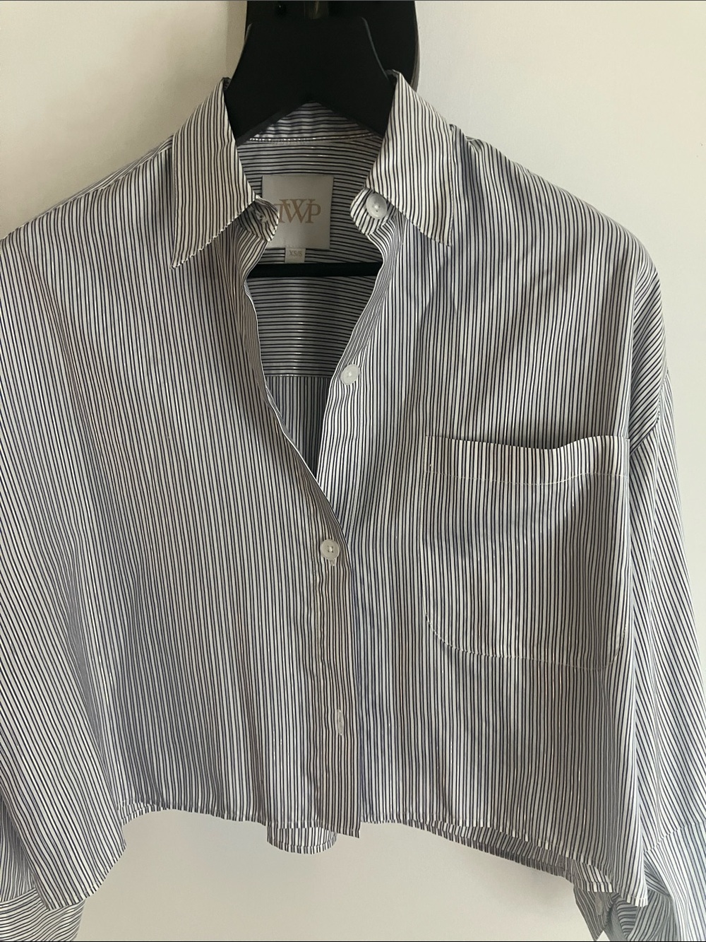 Cropped Black and White Pinstripe Button-Down Shirt by NWP